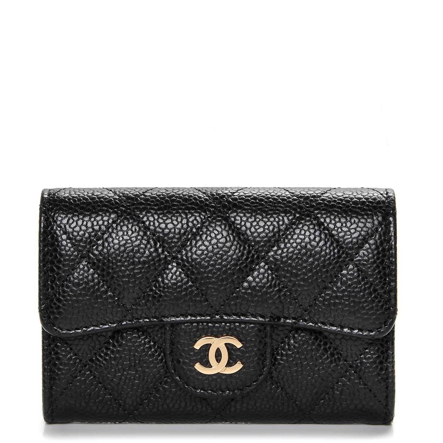 Caviar Quilted Flap Card Holder Black