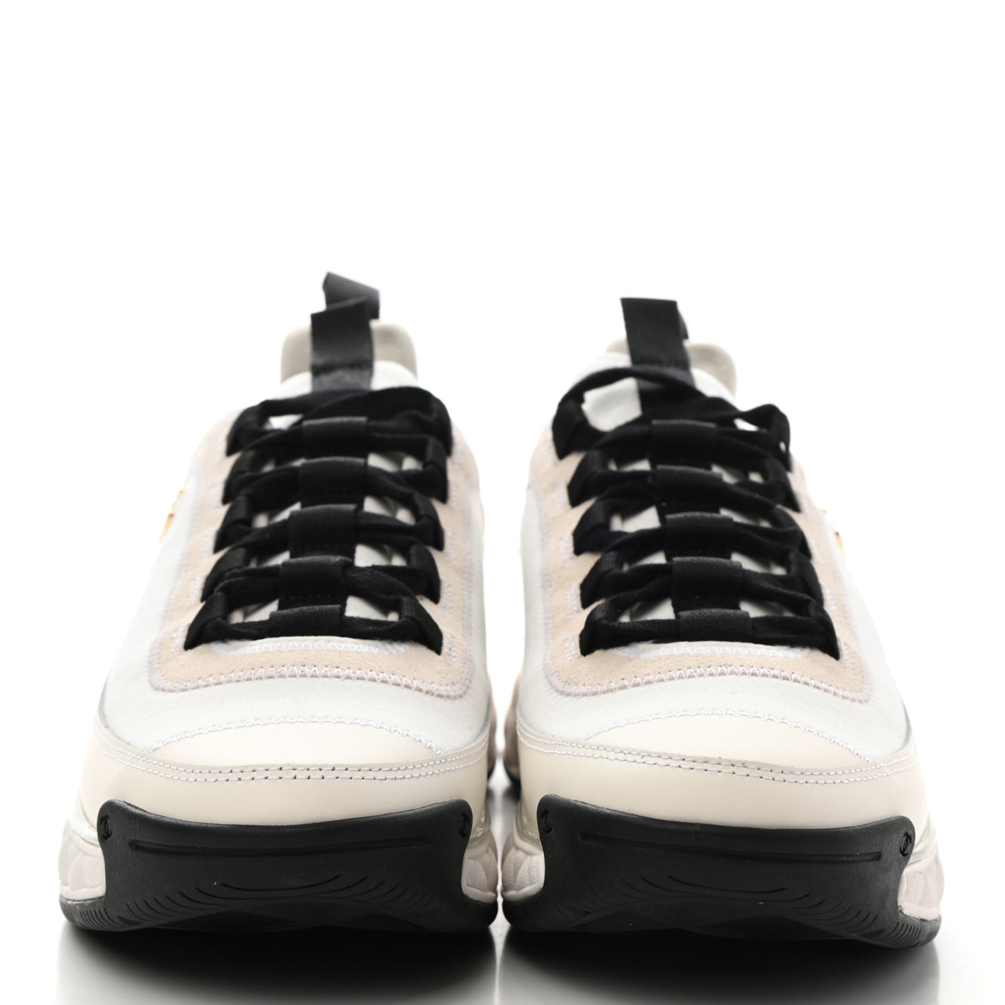 Velvet Calfskin Mixed Fibers CC Sneakers 38 Ivory Black