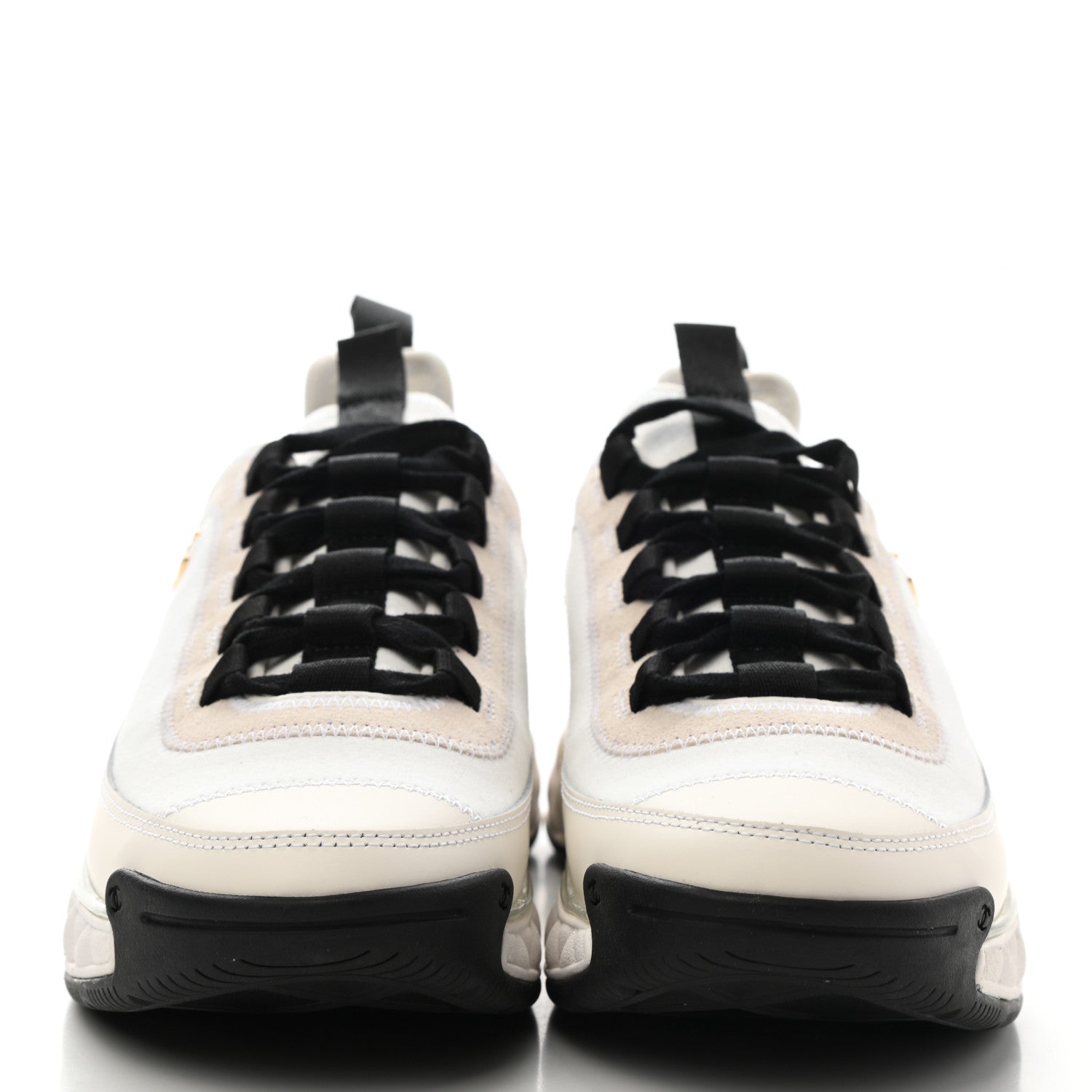 Chanel Velvet Calfskin Mixed Fibers CC Sneakers 38 Ivory Black 2 of 13