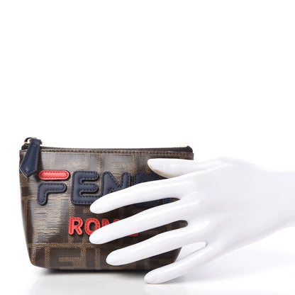 Fendi X FILA Glazed Fabric Vitello Century FF 1974 Mania Beauty Pouch Mogano Panna Blueberry 2 of 7