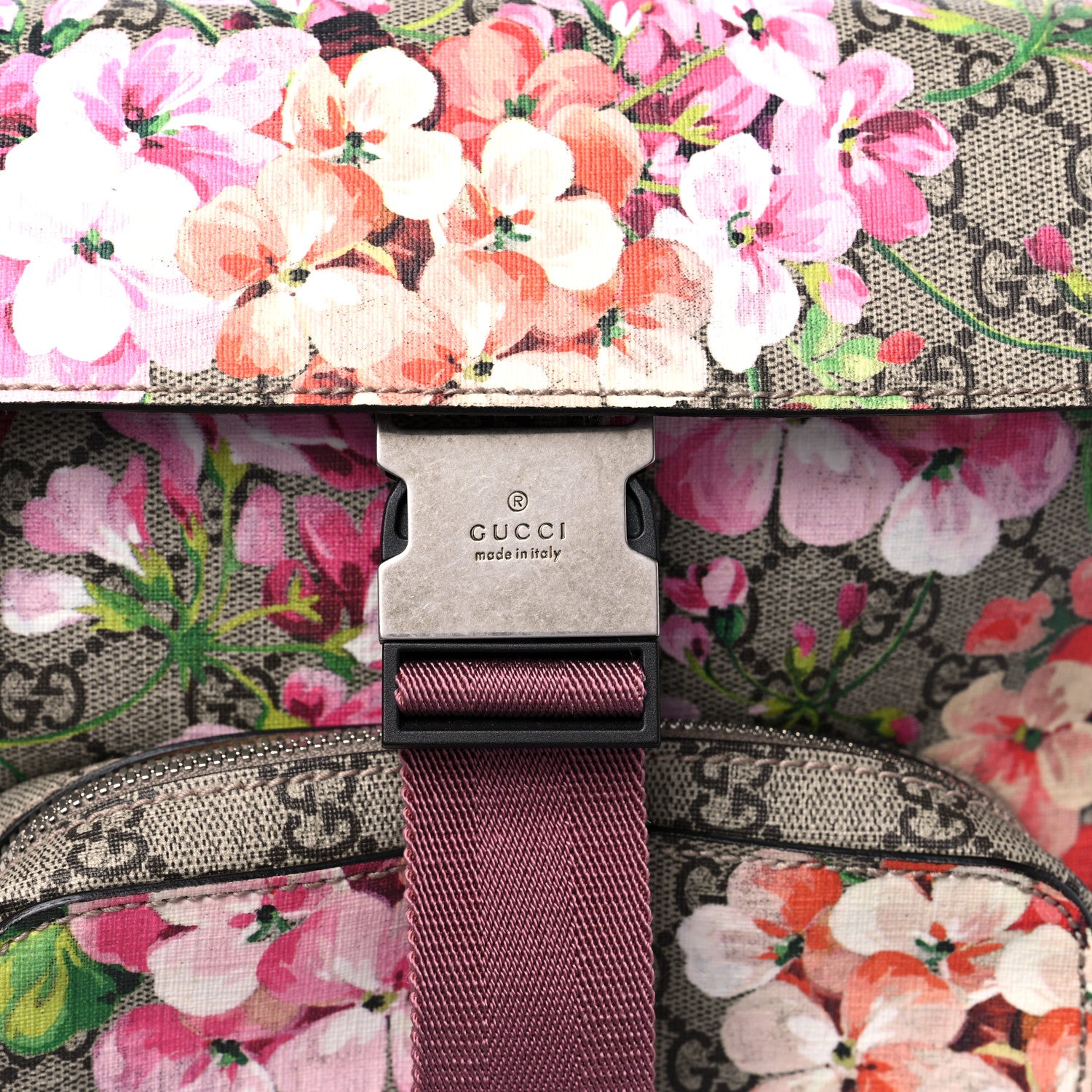 Gucci GG Supreme Monogram Blooms Small Single Buckle Backpack Beige Multicolor Dry Rose 10 of 10