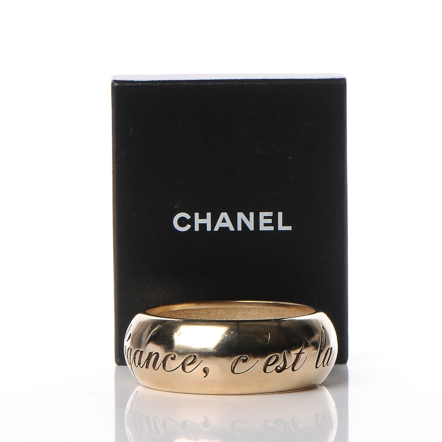 Wide L'Elegence French Quote Bangle Gold