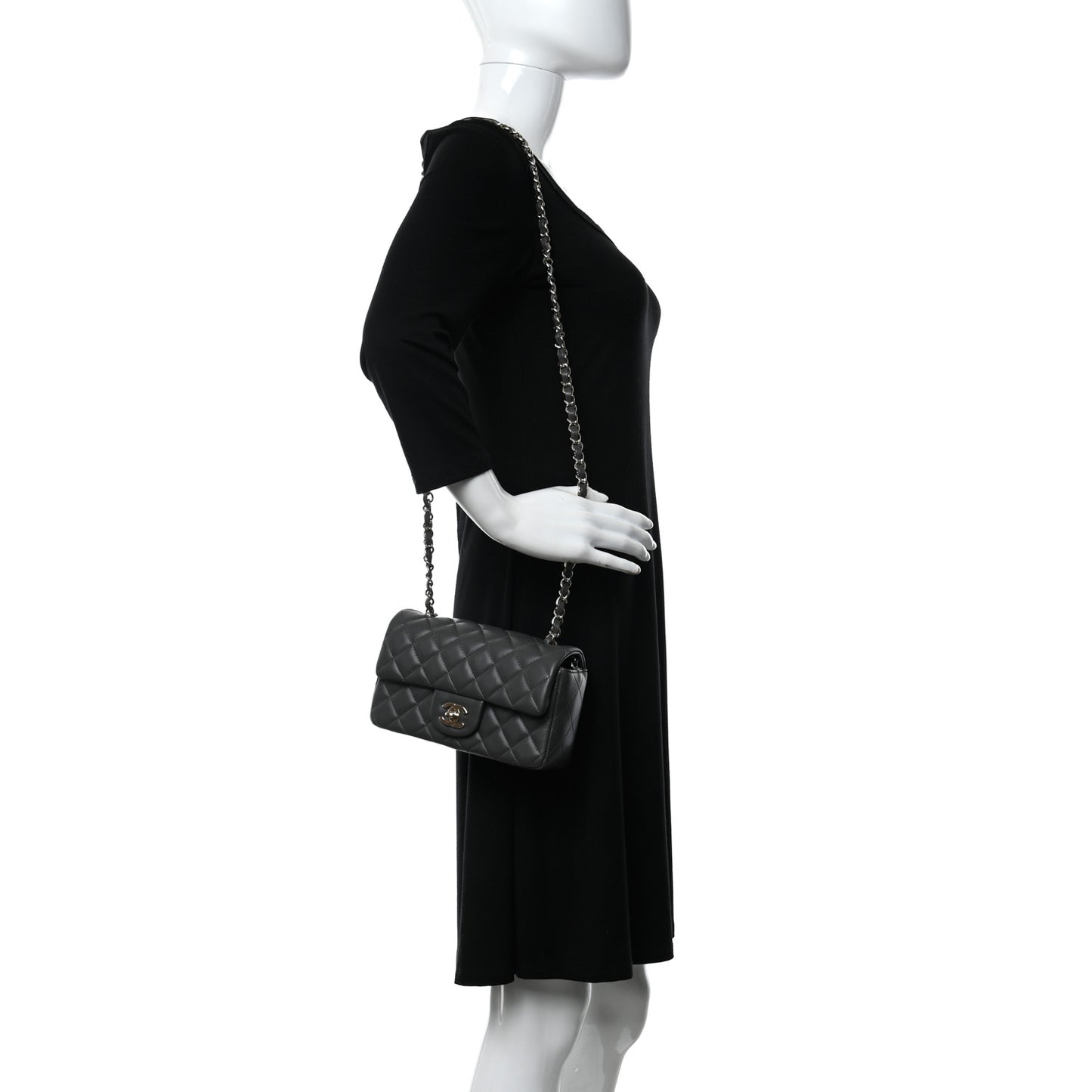 Lambskin Quilted Mini Rectangular Flap Dark Grey