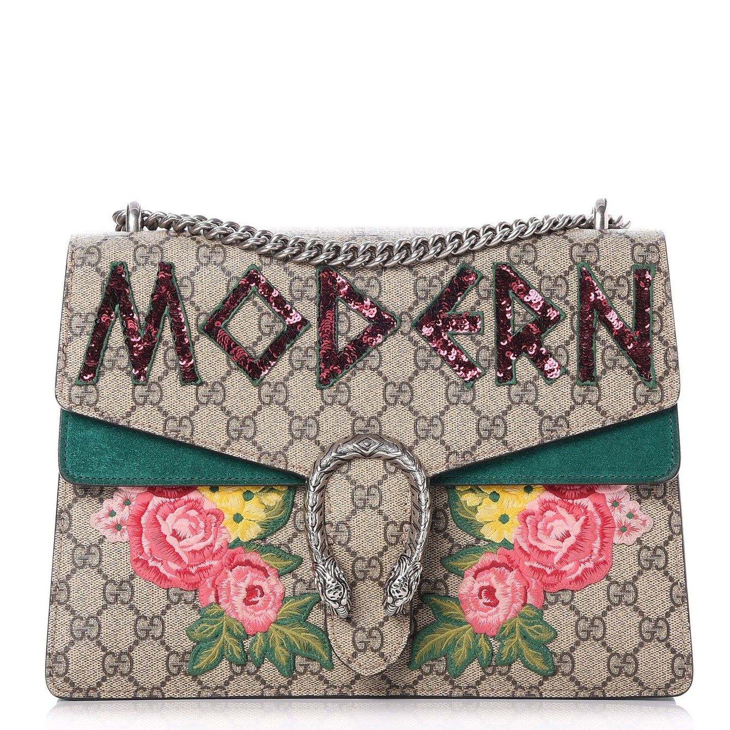 GG Supreme Monogram Embroidered Medium Dionysus Shoulder Bag Emerald