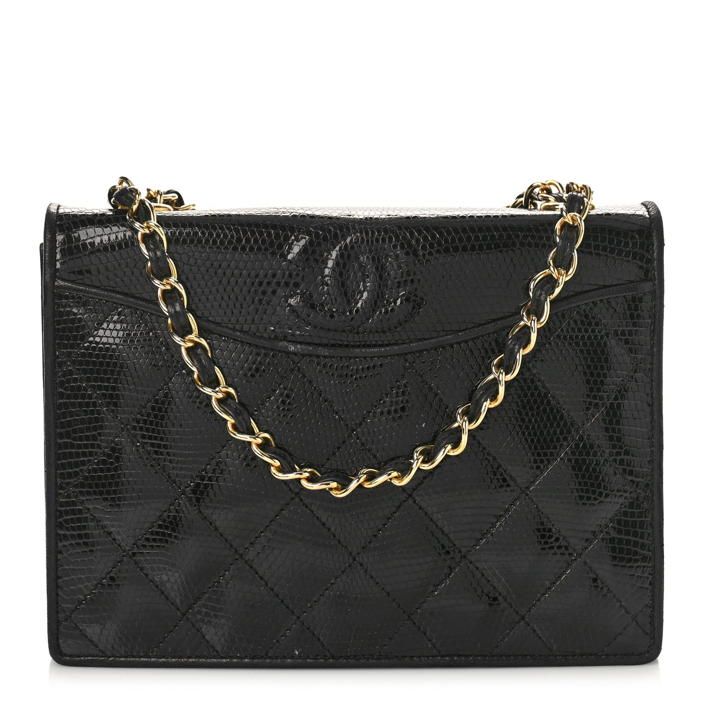 Lizard Quilted CC Single Flap Bag Black