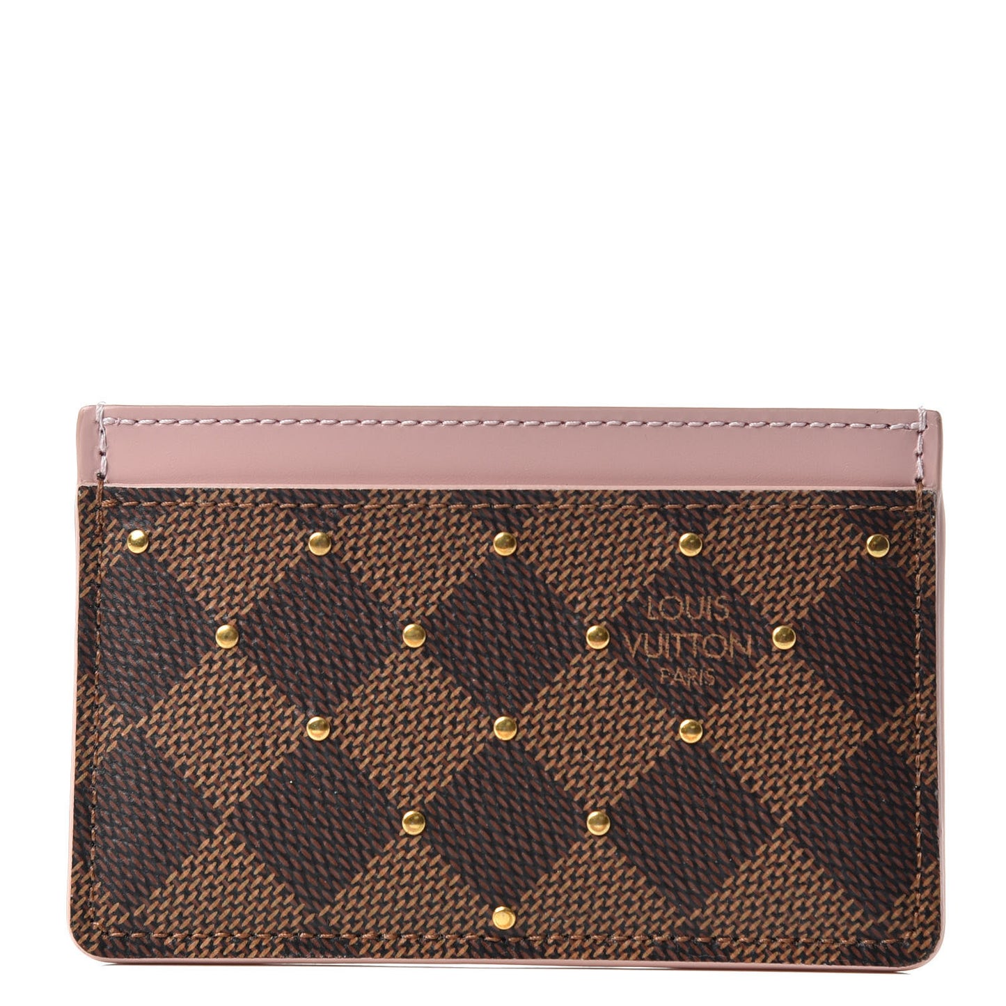 Damier Ebene Studded Card Holder Rose Ballerine