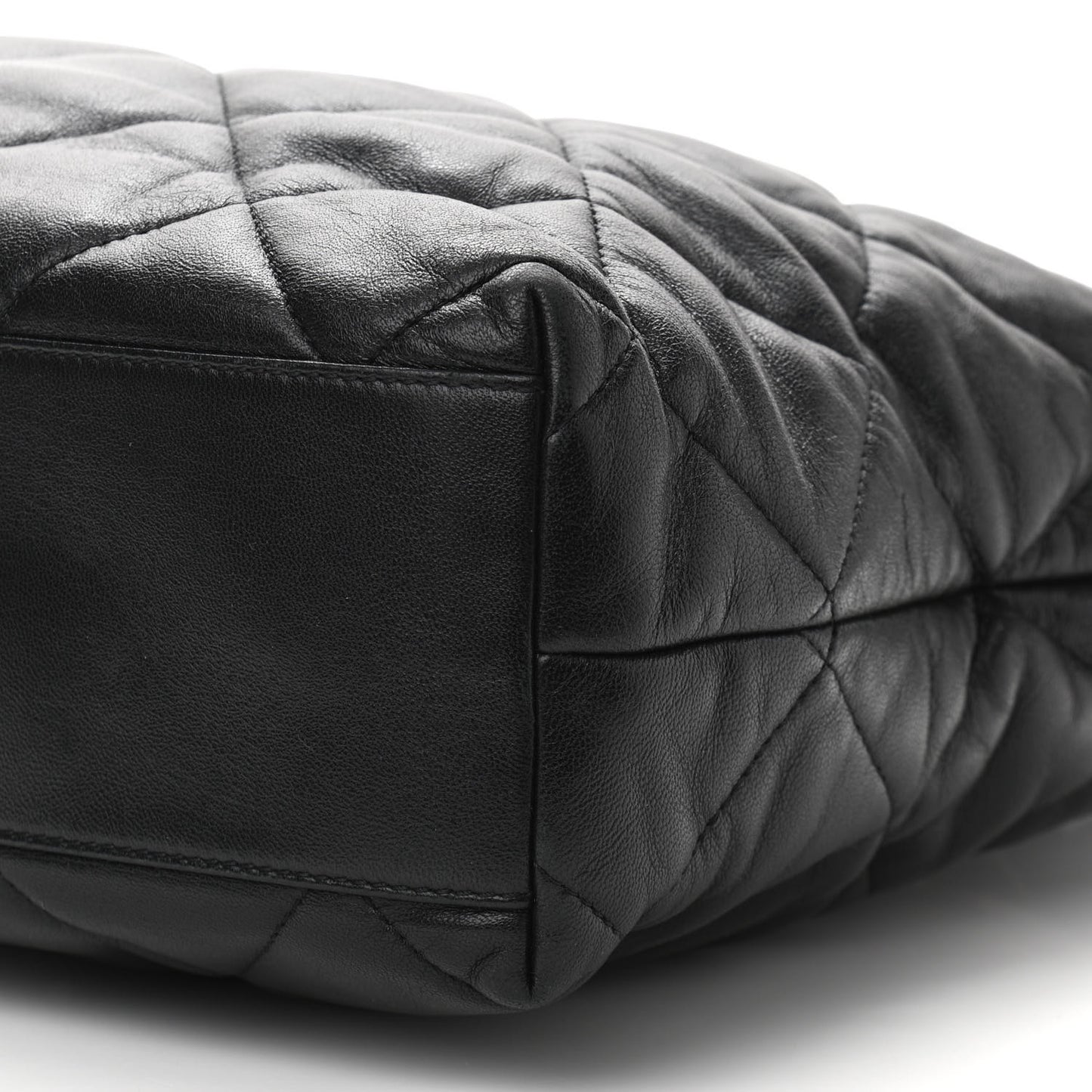 Lambskin Quilted Drawstring Shopping Bag Black