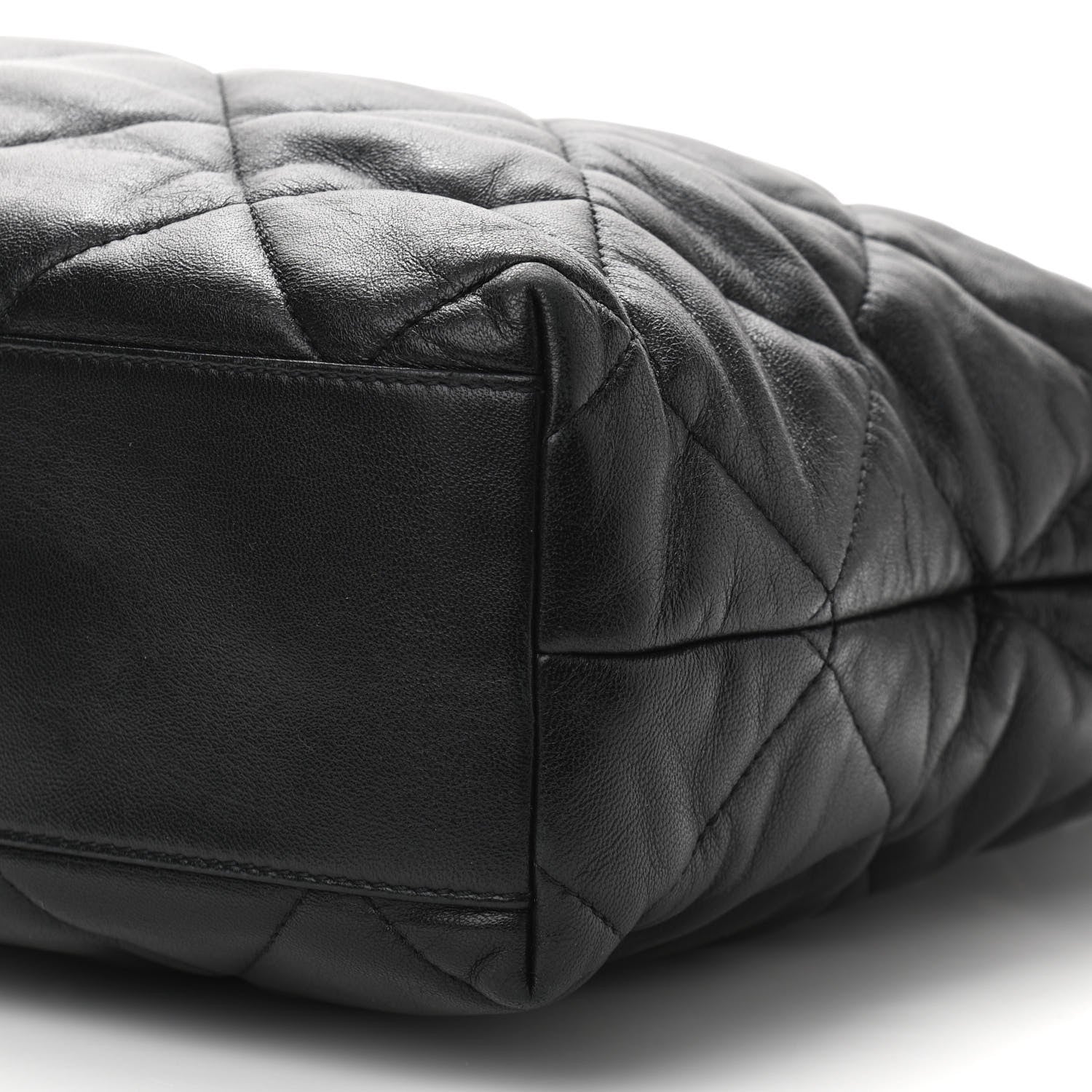 Chanel Lambskin Quilted Drawstring Shopping Bag Black 10 of 11