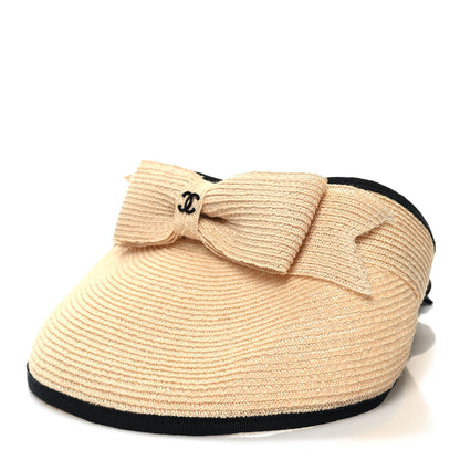 Chanel Straw Grosgrain Visor M Beige Black 2 of 9