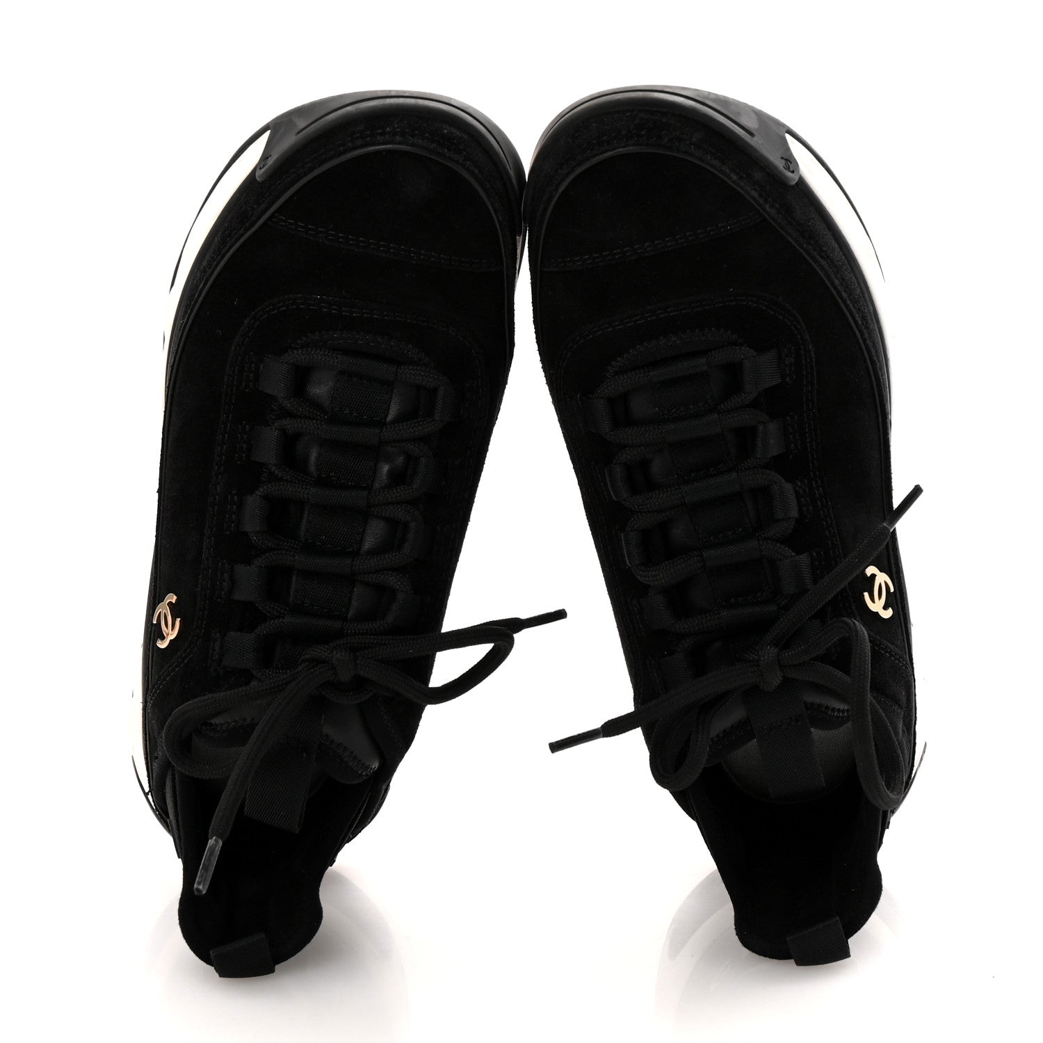 Chanel Suede Calfskin Nylon Grosgrain CC Sneakers 38.5 Black 2 of 11