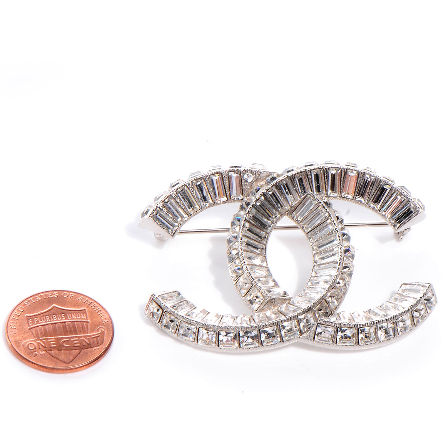 Chanel Baguette Crystal CC Brooch Silver 5 of 6