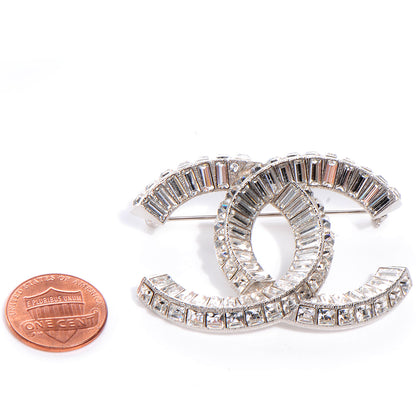 Chanel Baguette Crystal CC Brooch Silver 5 of 6