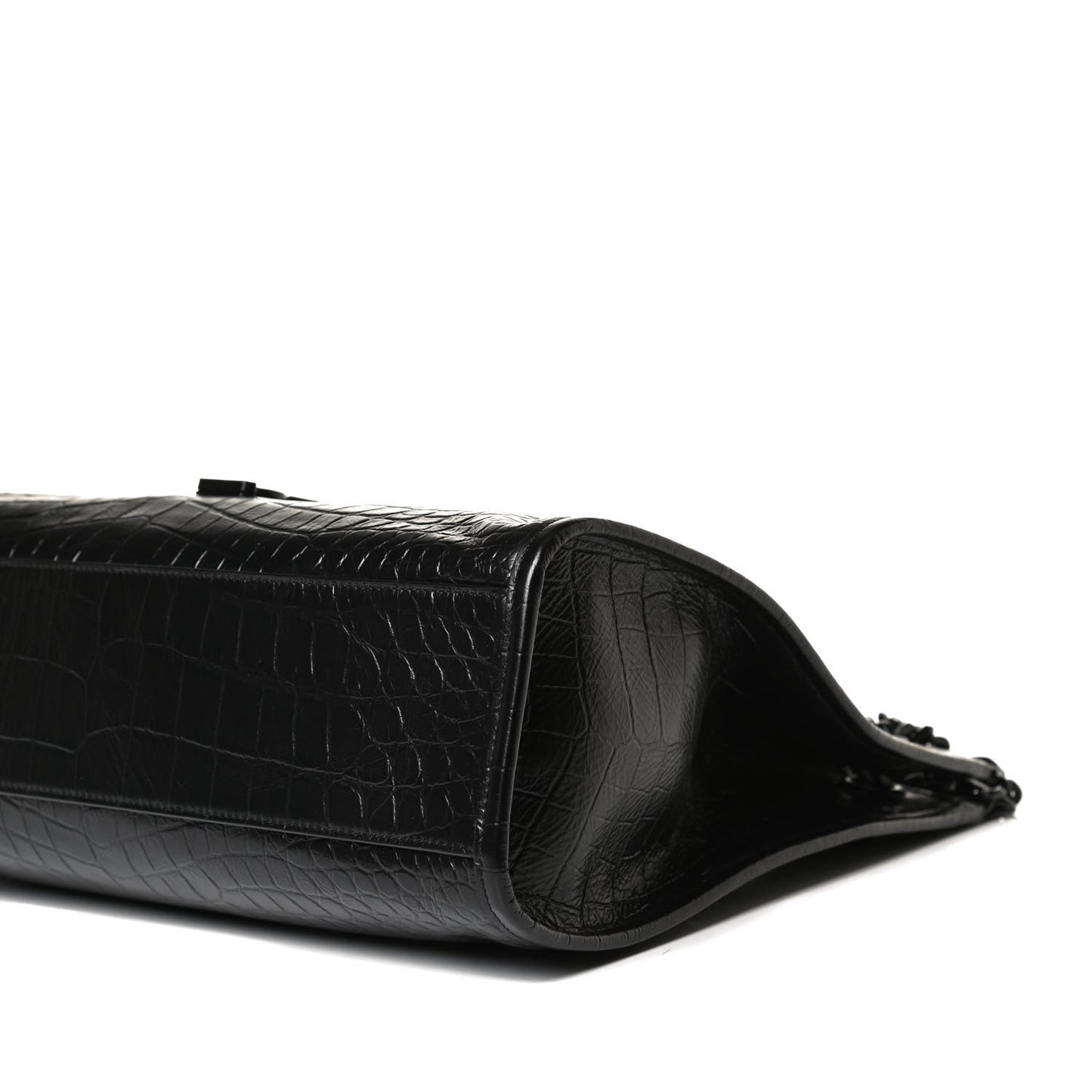 Calfskin Crocodile Embossed Monogram Medium Niki Shopping Bag Black