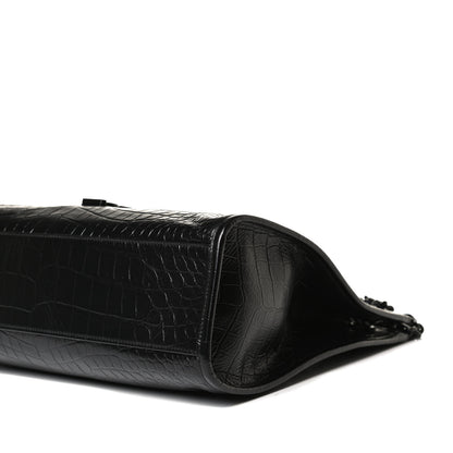 Saint Laurent Calfskin Crocodile Embossed Monogram Medium Niki Shopping Bag Black 11 of 13