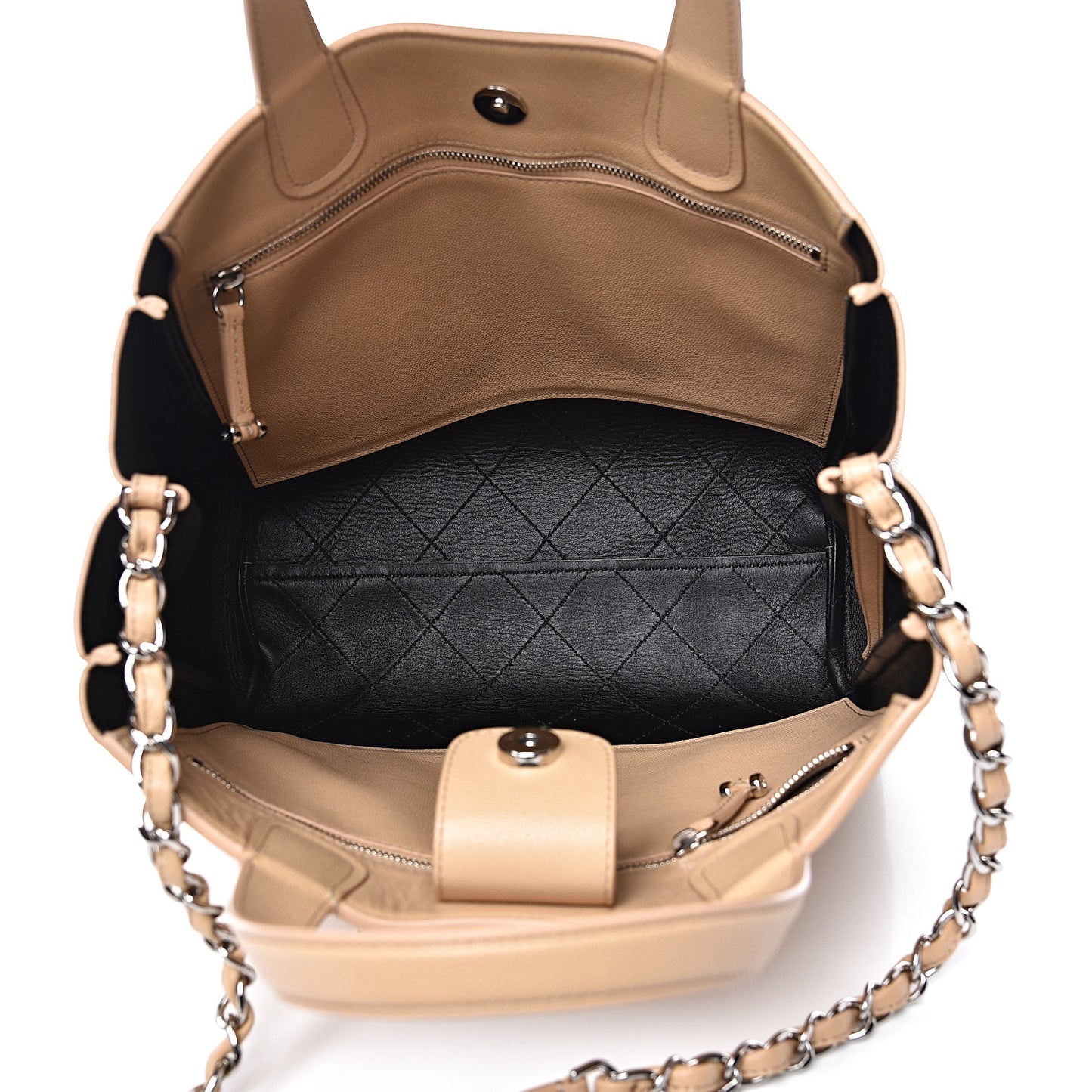 Caviar Stitched Small Shopping Tote Beige