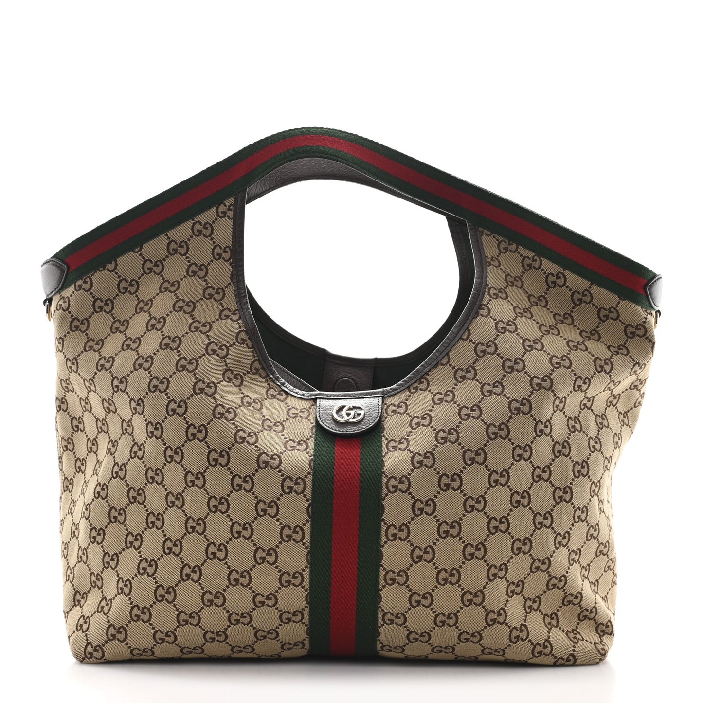 GG Monogram Web Large Giglio Tote Beige Brown