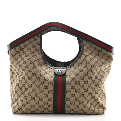 Gucci GG Monogram Web Large Giglio Tote Beige Brown 1 of 12
