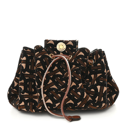 Burberry Velvet TB Mini Chignon Bucket Pouch Camel Buttermilk 1 of 10