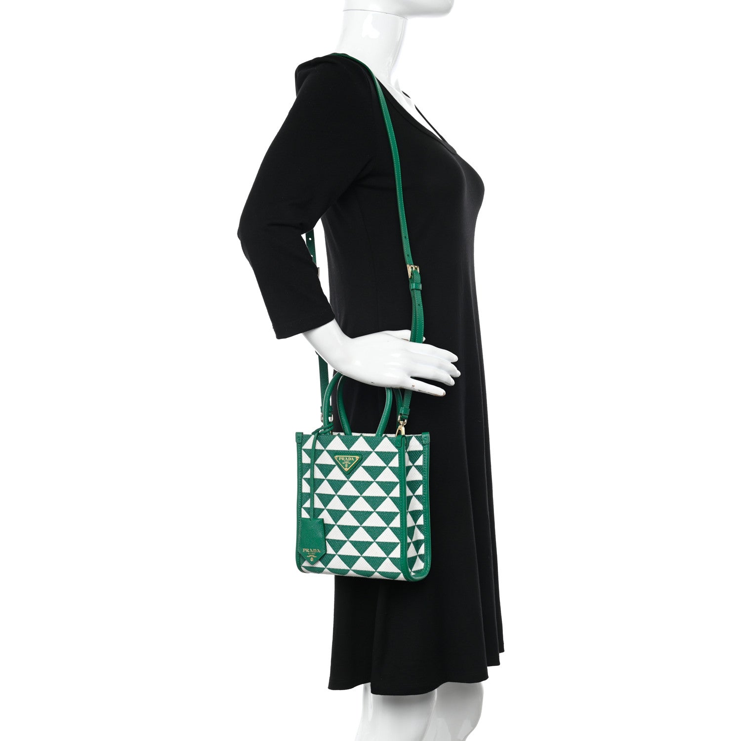 Prada Jacquard Saffiano Triangolo Symbole Embroidered Micro Tote Mango White 2 of 11