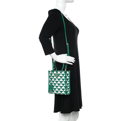 Prada Jacquard Saffiano Triangolo Symbole Embroidered Micro Tote Mango White 2 of 11