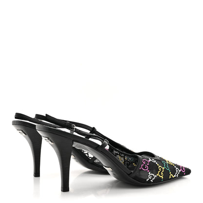 Gucci Tela Retino Nappa Charlotte Crystal GG Monogram Square G 75mm Slingback Pumps 40 Black 5 of 12