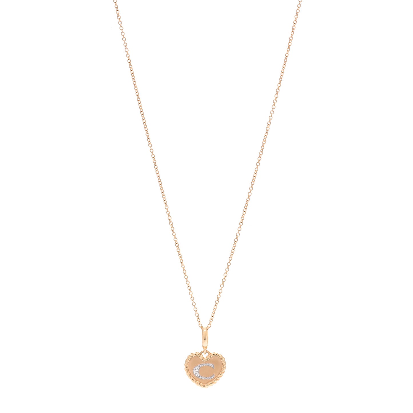 18K Yellow Gold Diamond Heart Initial C Charm Necklace