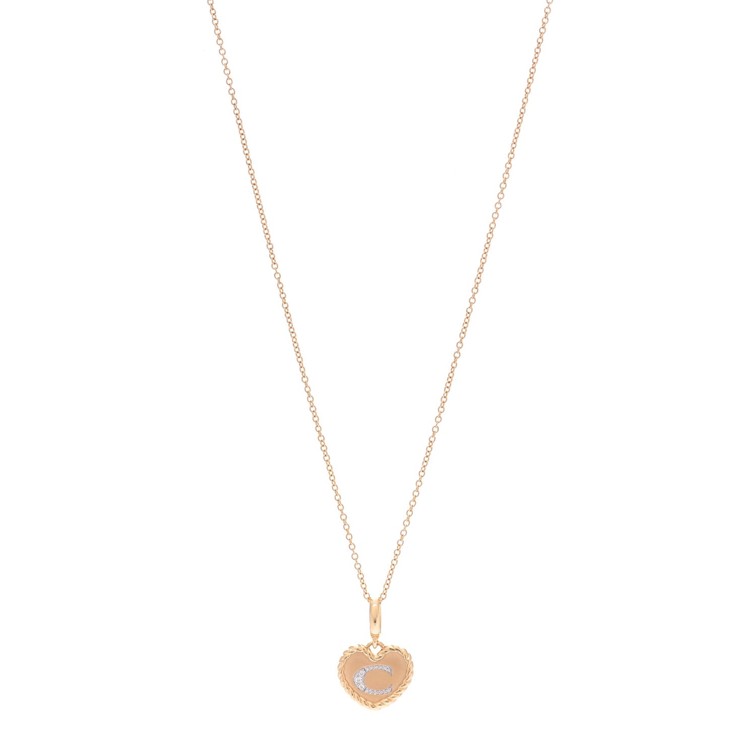 David Yurman 18K Yellow Gold Diamond Heart Initial C Charm Necklace 1 of 6