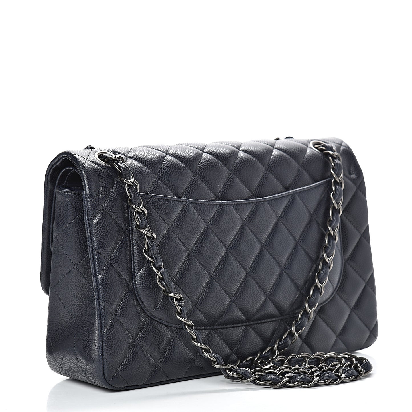 Caviar Quilted Jumbo Double Flap Navy Blue