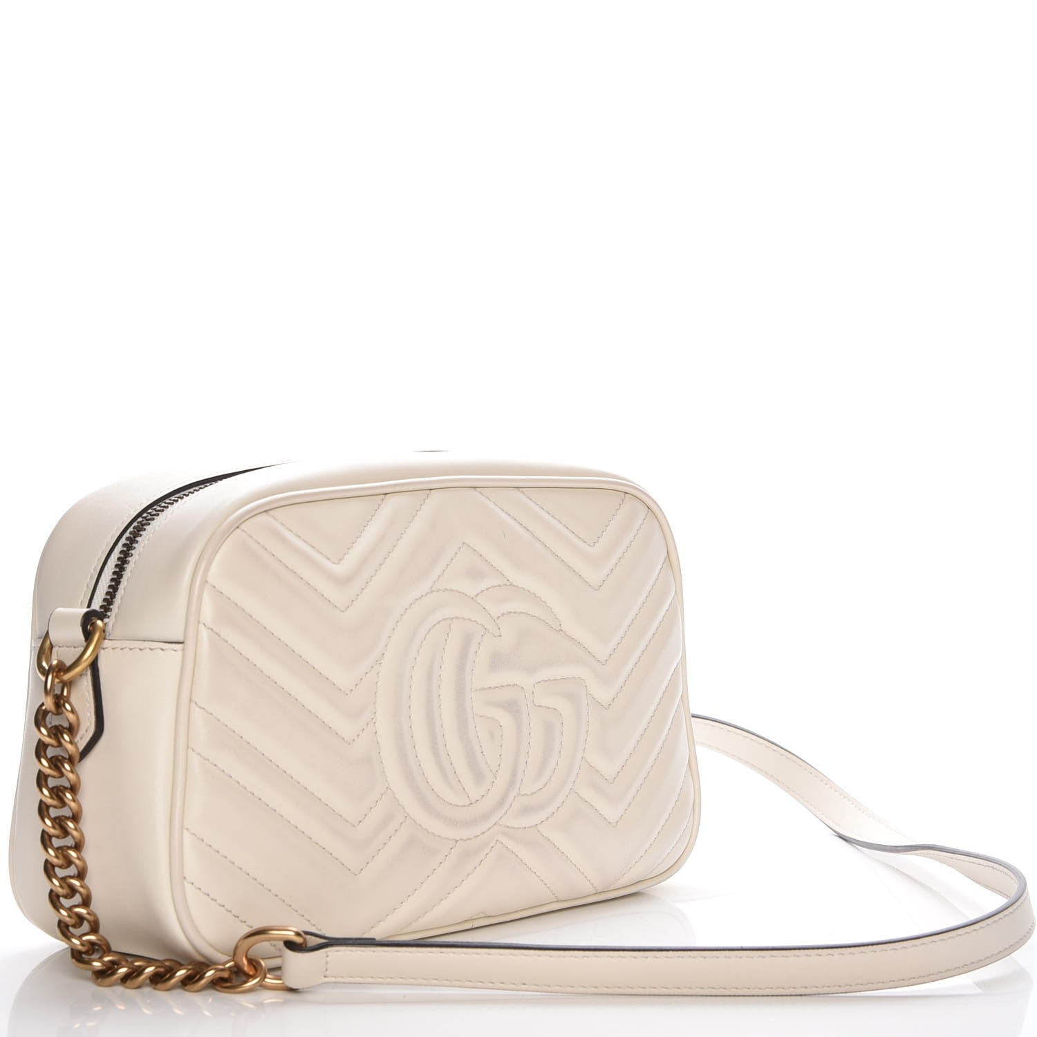 Gucci Calfskin Matelasse Small GG Marmont Chain Shoulder Bag White 3 of 8