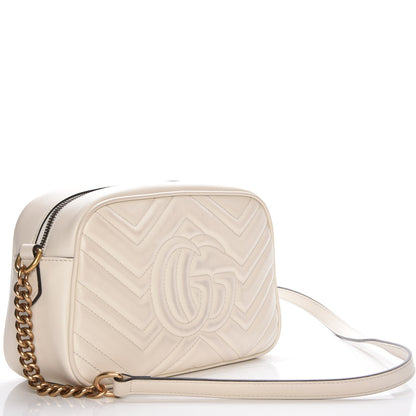 Gucci Calfskin Matelasse Small GG Marmont Chain Shoulder Bag White 3 of 8