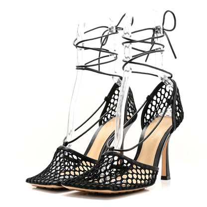 Bottega Veneta Mesh Nappa Stretch Ankle Tie Sandals 38 Black 3 of 13