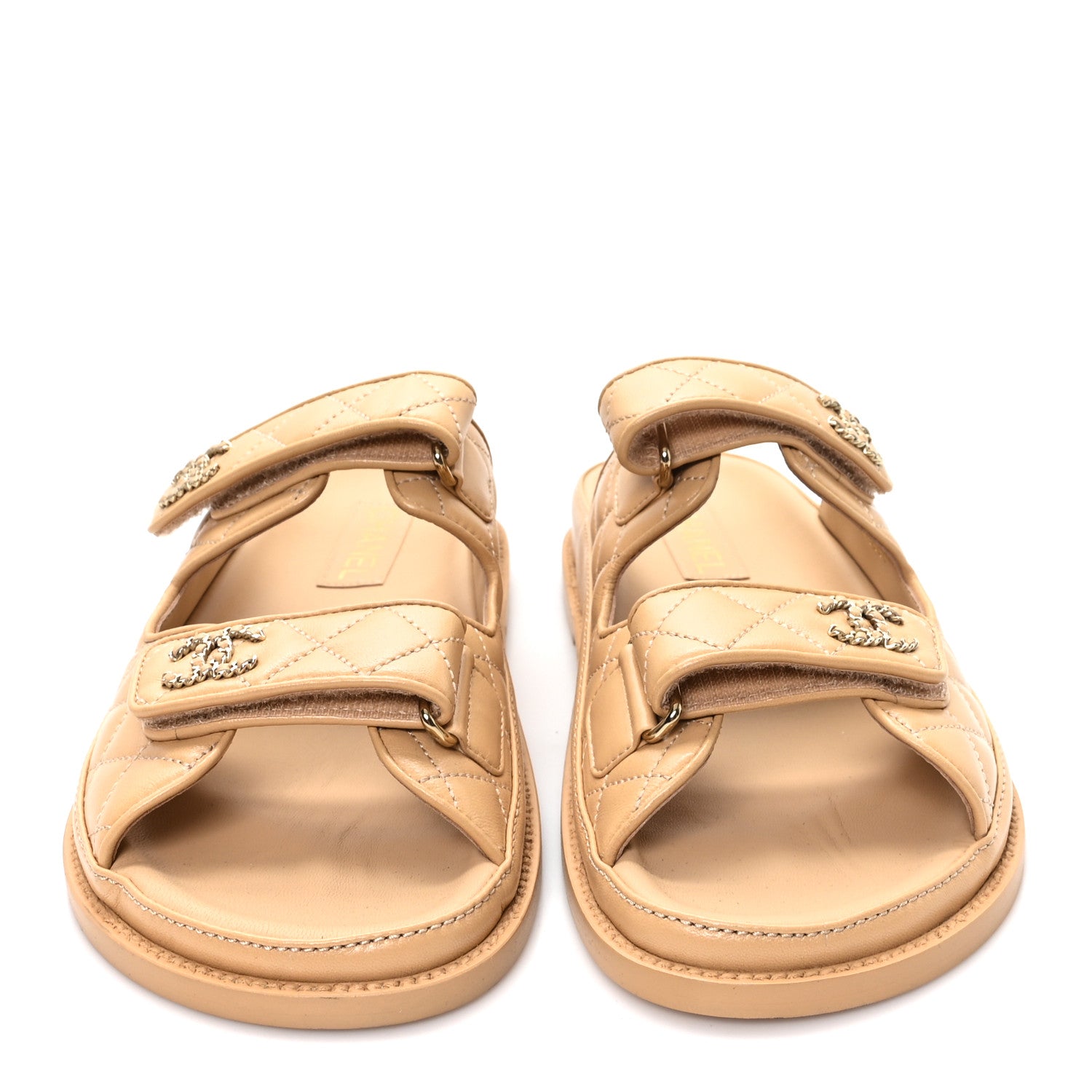 Chanel Lambskin Quilted Velcro Dad Chain CC Slide Sandals 40 Beige 3 of 9