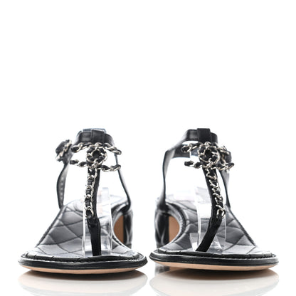 Chanel Lambskin Chain CC Logo Thong Sandals 38 Navy 2 of 6
