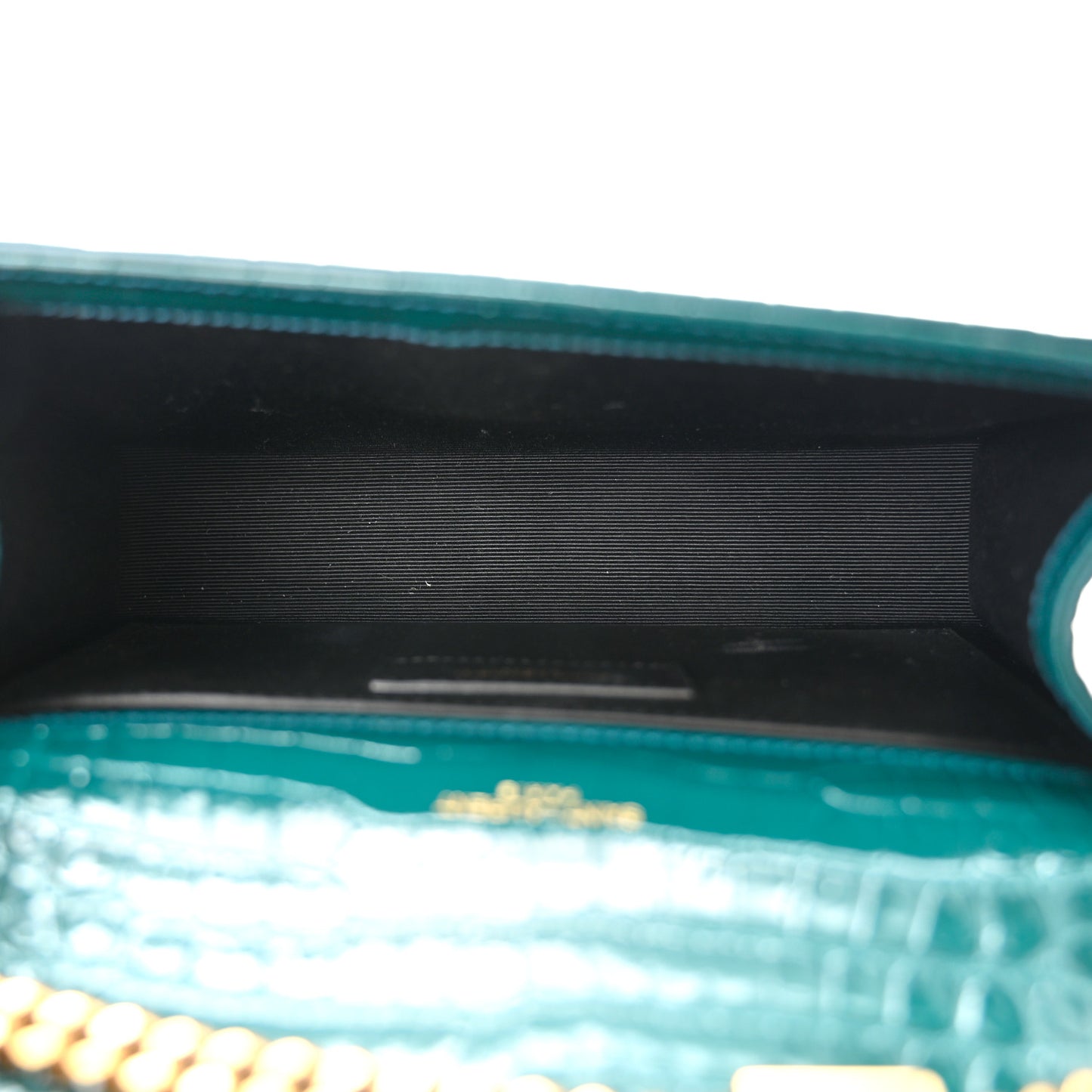 Calfskin Crocodile Embossed Small Classic Monogram Kate Tassel Satchel Dark Green