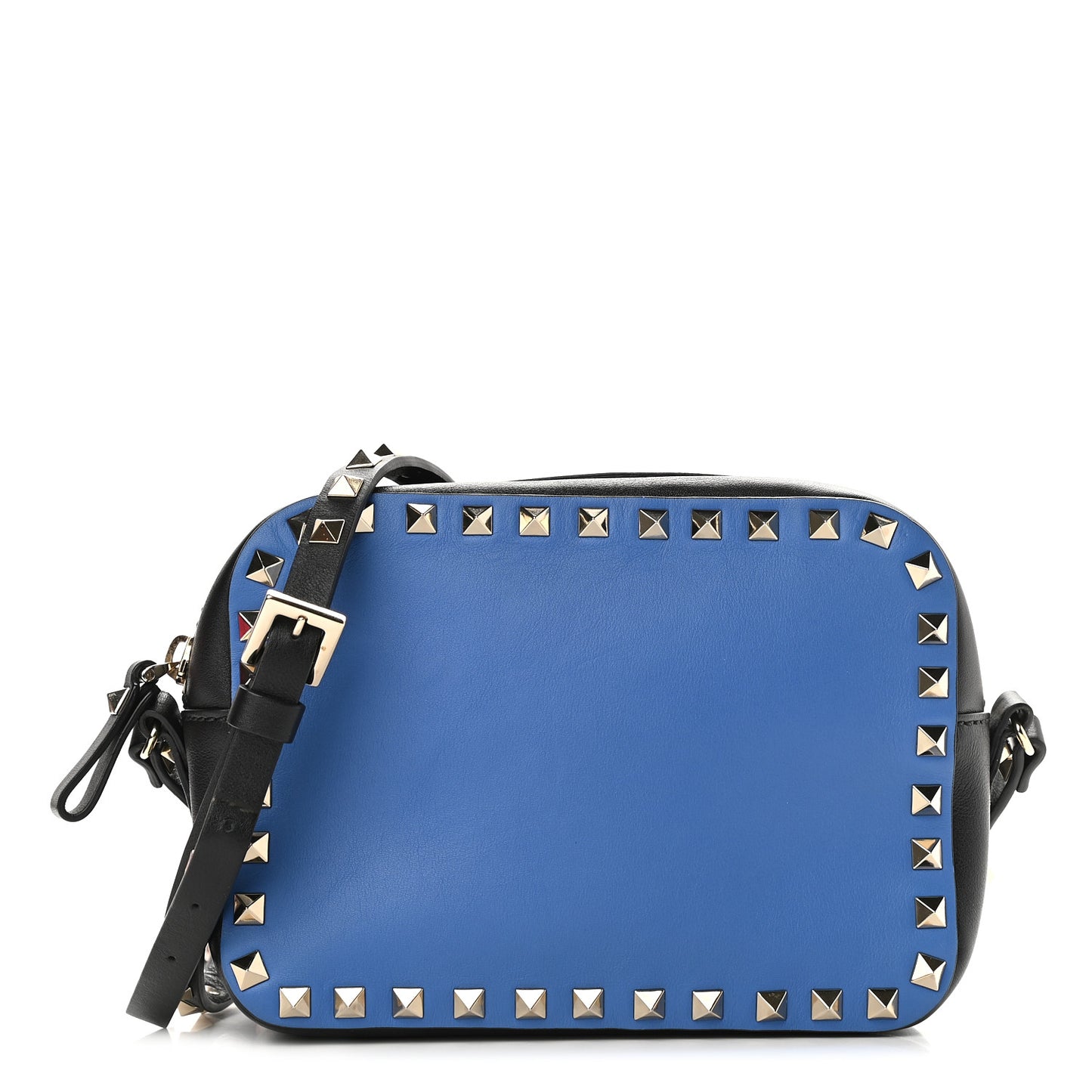 Calfskin Rockstud Camera Crossbody Bag Blue Black