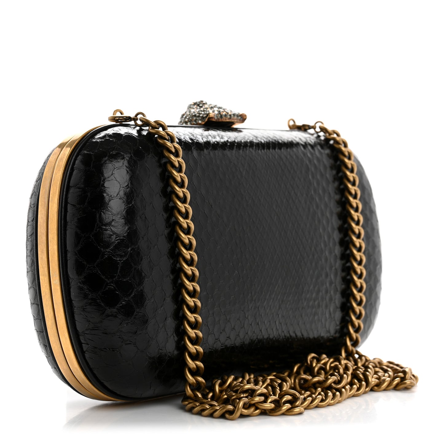 Snakeskin Crystal Tiger Broadway Clutch Black