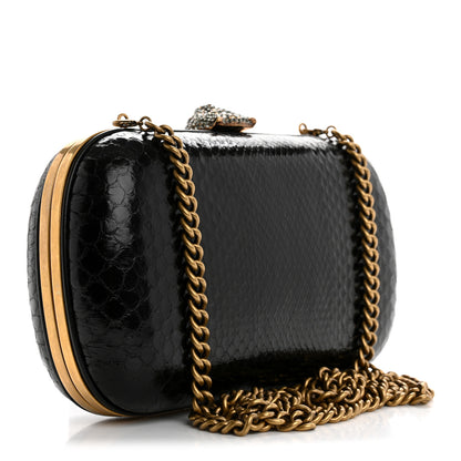 Gucci Snakeskin Crystal Tiger Broadway Clutch Black 3 of 12