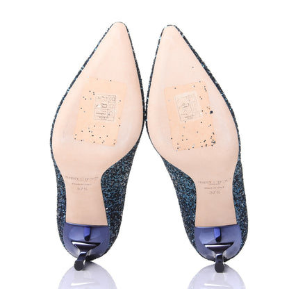 Jimmy Choo Glitter Pointy Toe Romy 100 Pumps 37.5 Peacock Navy 7 of 10