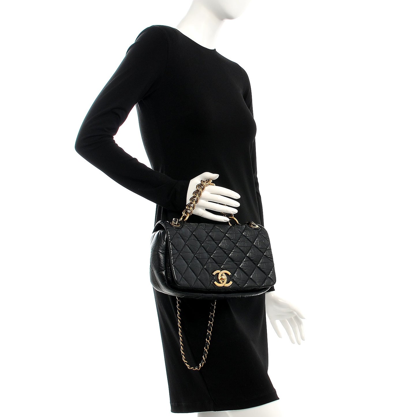 Aged Calfskin Quilted Small Pondichery Flap Black