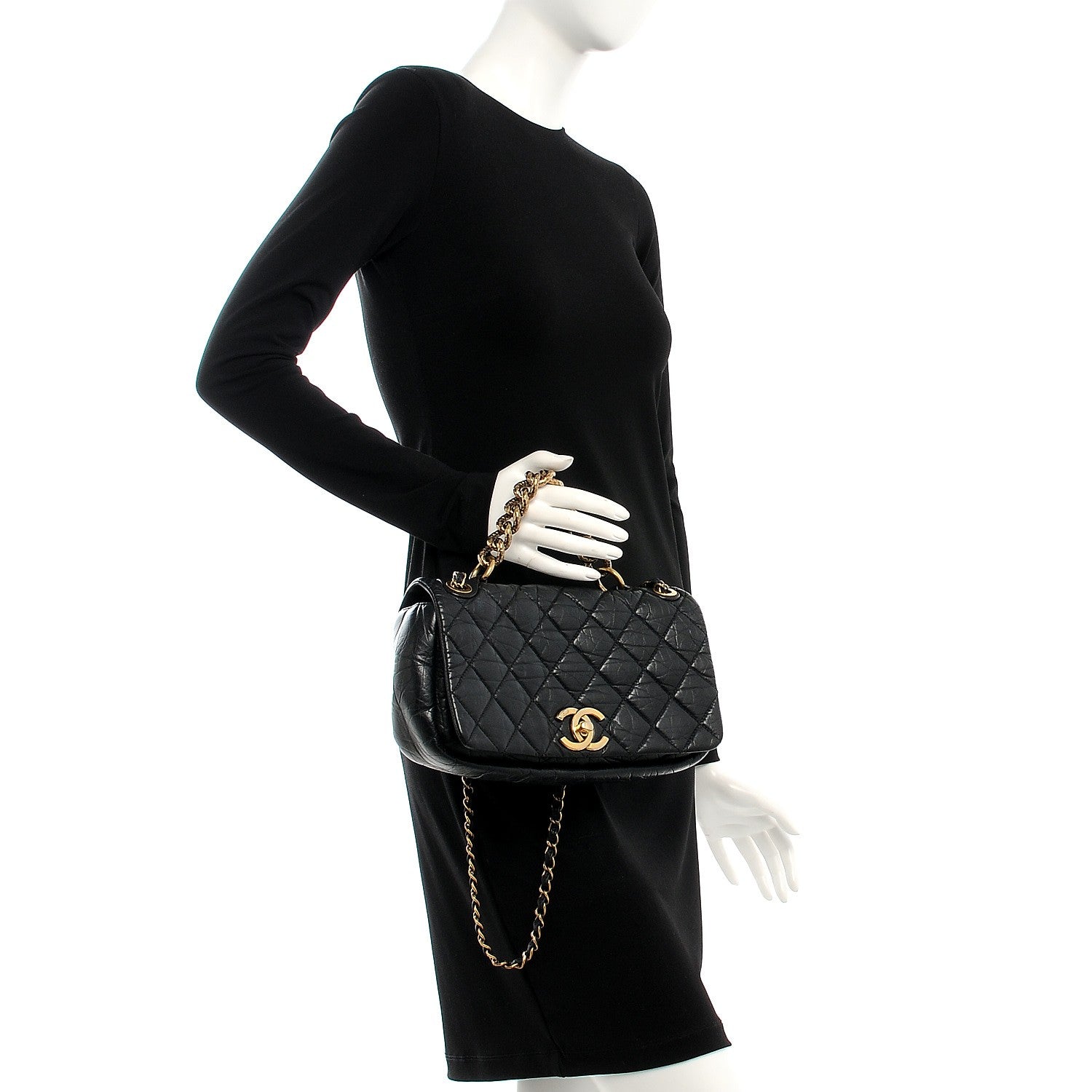 Chanel Aged Calfskin Quilted Small Pondichery Flap Black 3 of 9