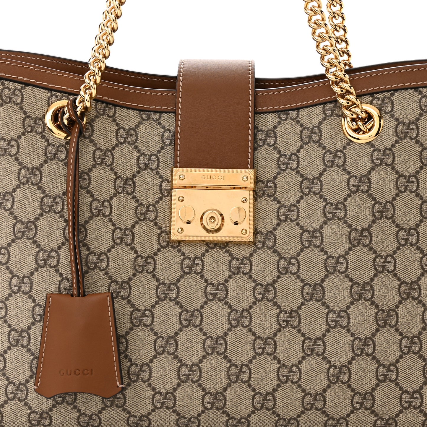 GG Supreme Monogram Medium Padlock Tote Beige Cuir