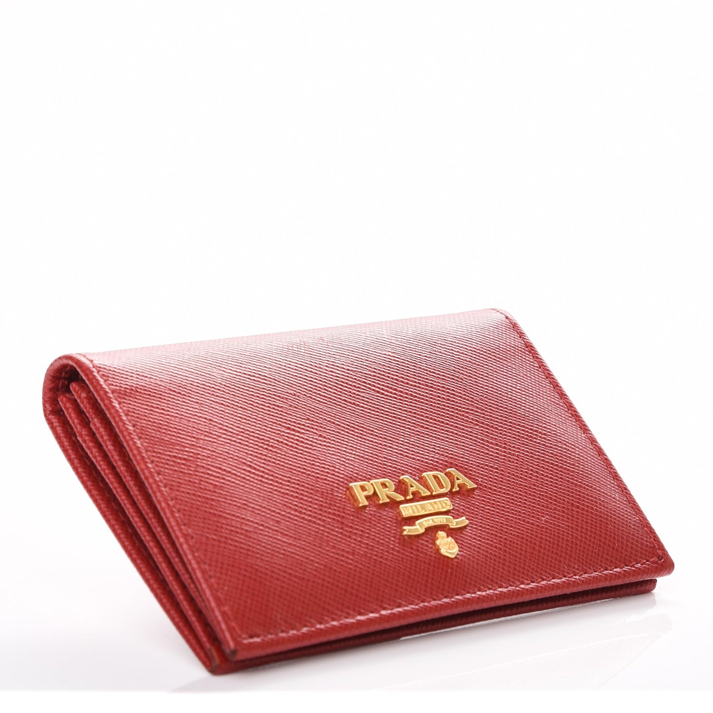 Saffiano Metal Bi-Fold Card Holder Wallet Fuoco