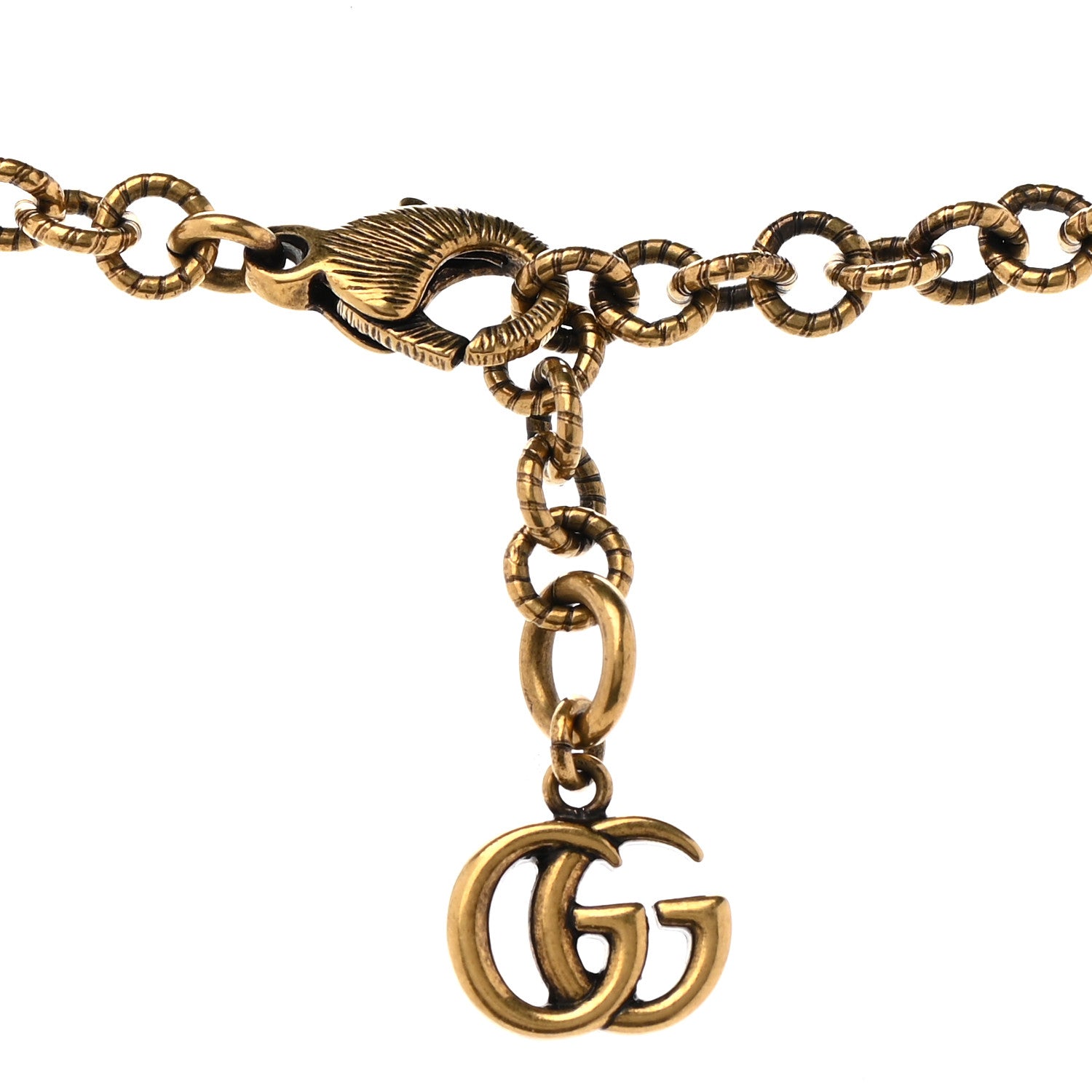 Gucci Metal Crystal Pearl Lion Head Necklace Aged Gold 5 of 7