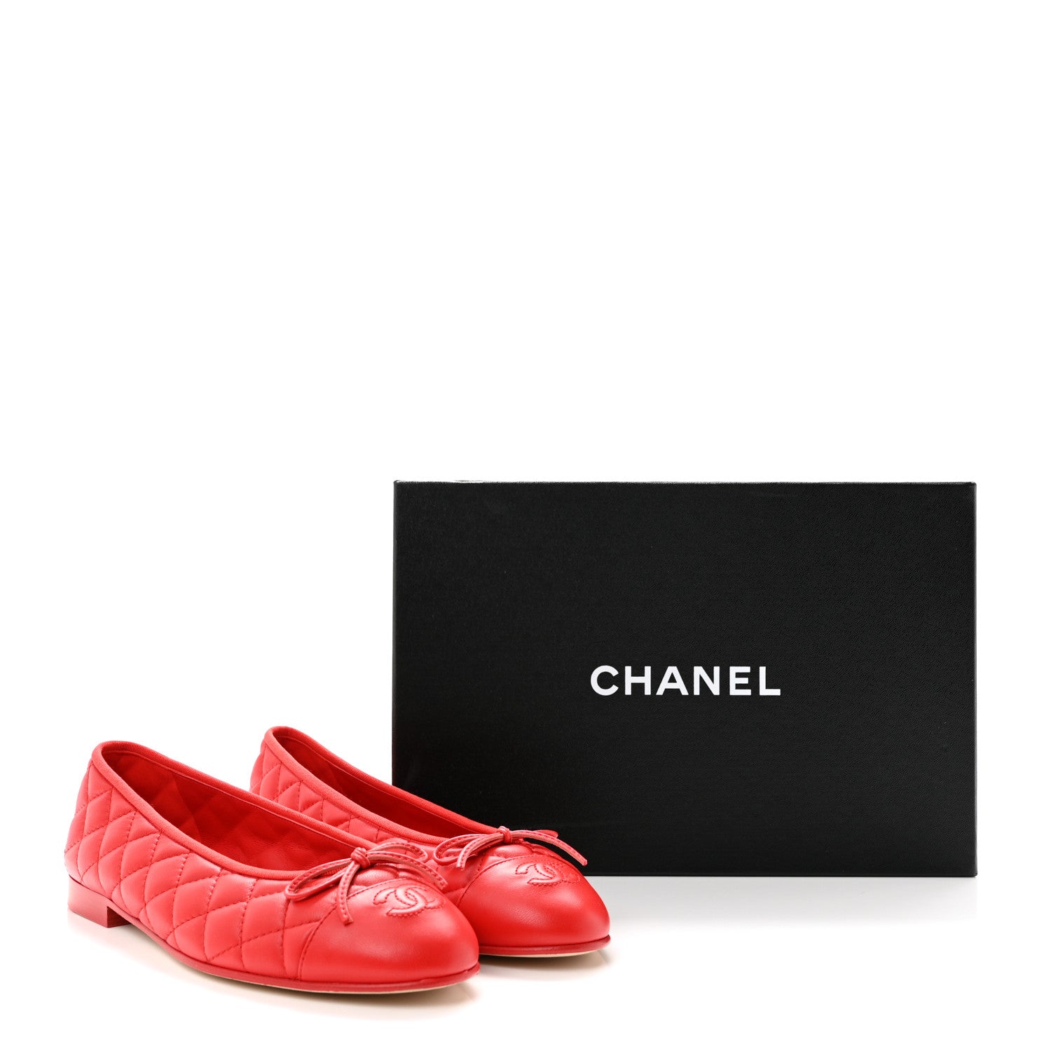 Chanel Lambskin Quilted CC Cap Toe Ballerina Flats 39.5 Red 10 of 10