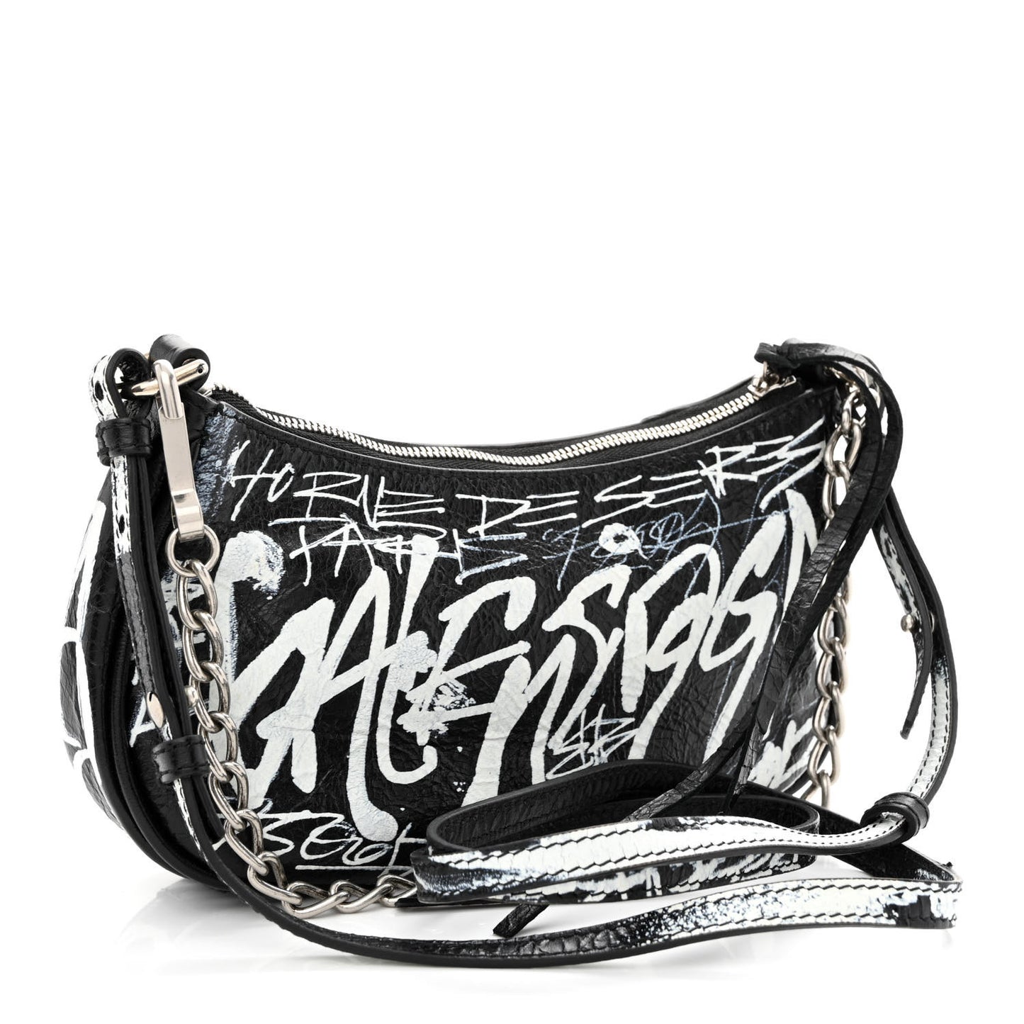 Agneau Arena Graffiti Le Cagole Mini Purse With Chain Black White