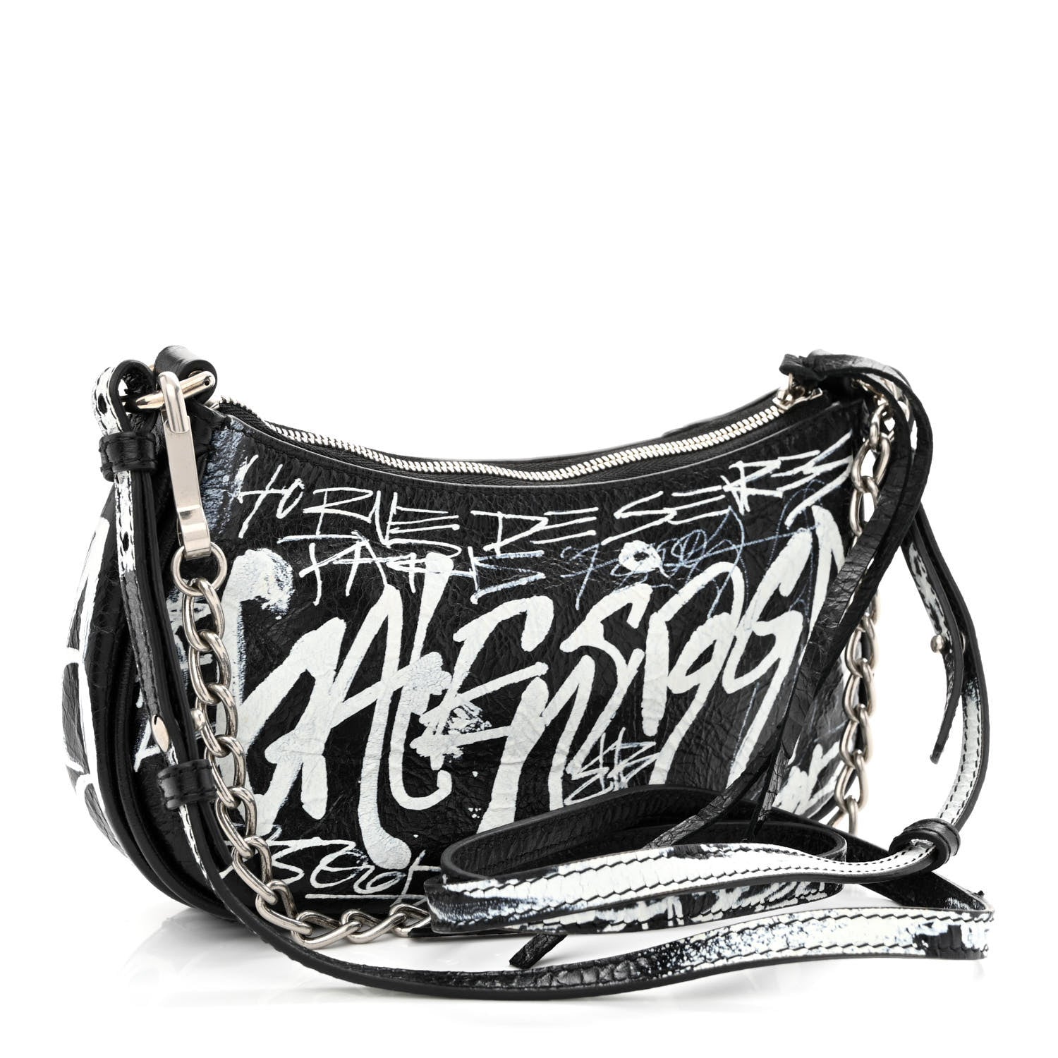 Balenciaga Agneau Arena Graffiti Le Cagole Mini Purse With Chain Black White 3 of 11