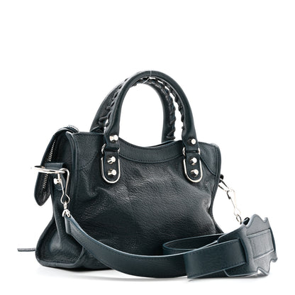 Balenciaga Chevre Silver Metallic Edge Hardware Mini City Bleu Paon 4 of 14