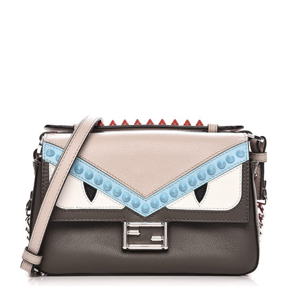 Fendi Vitello Dolce Monster Eyes Studded Micro Double Baguette Carbone White Multicolor 1 of 11