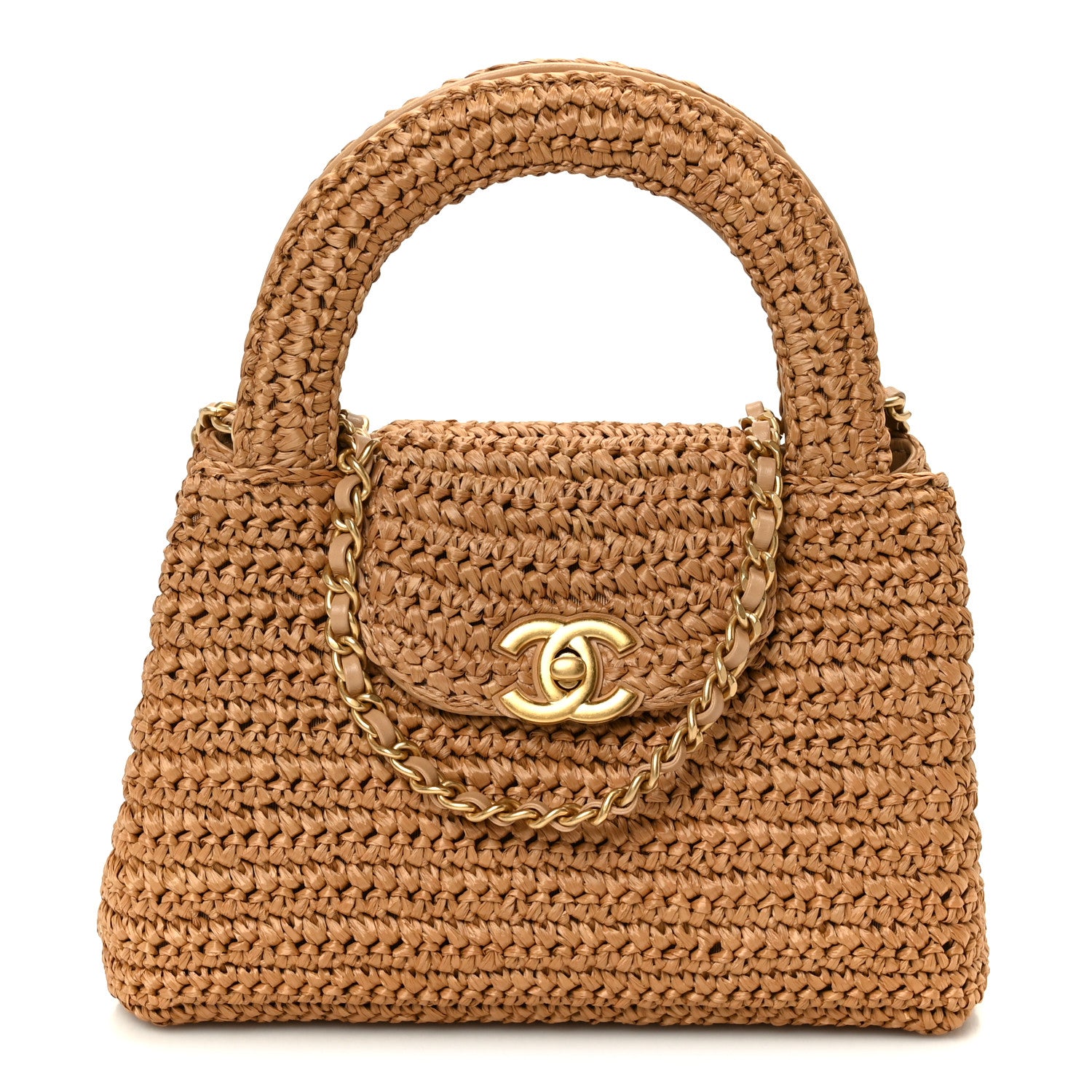 Chanel Braided Raffia Nano Kelly Flap Bag Dark Beige 1 of 10