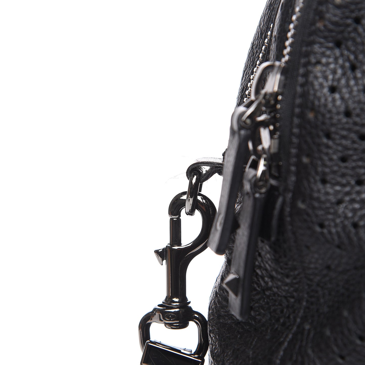 Calfskin Perforated Rockstud Large Travel Briefcase Black